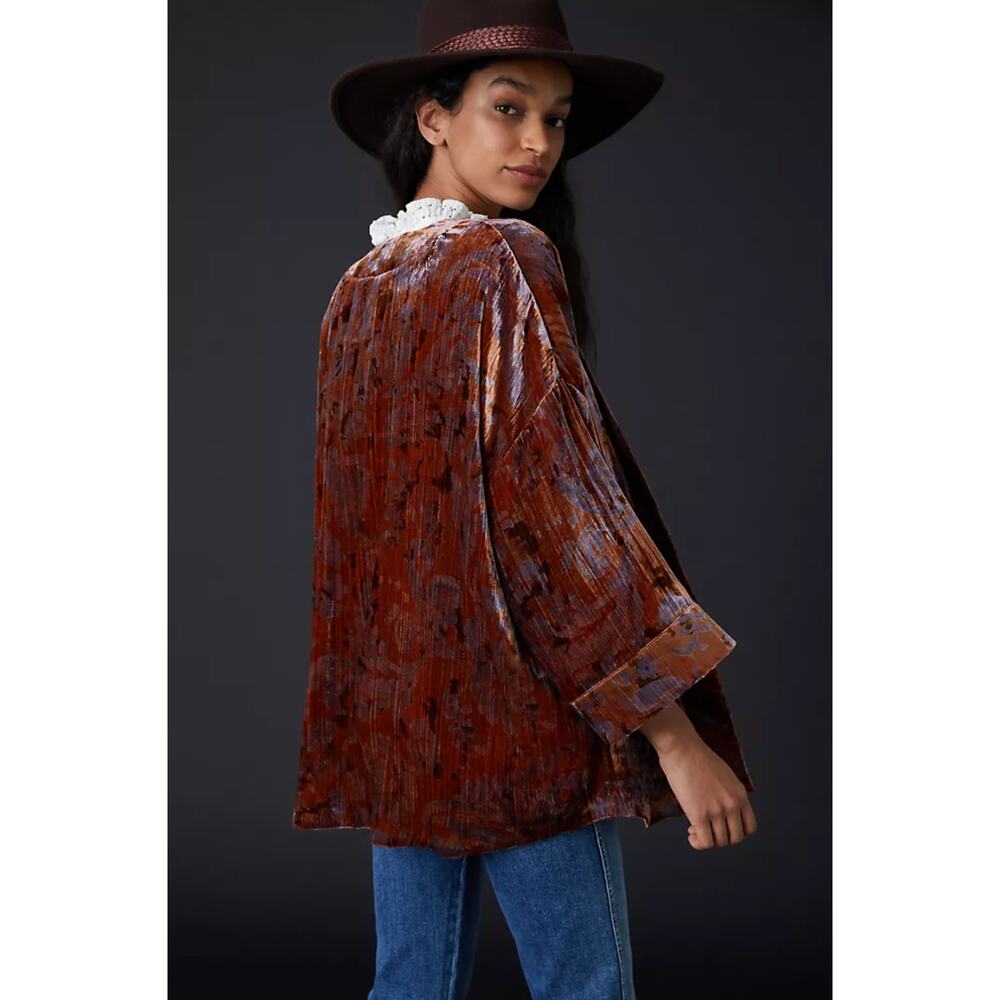 Anthropologie Velvet Kimono Jacket in Rust and purple xs - Picture 4 of 8